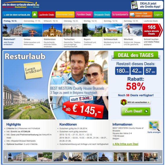 Die Webseite vom Ab-in-den-Urlaub-Deals.de Shop