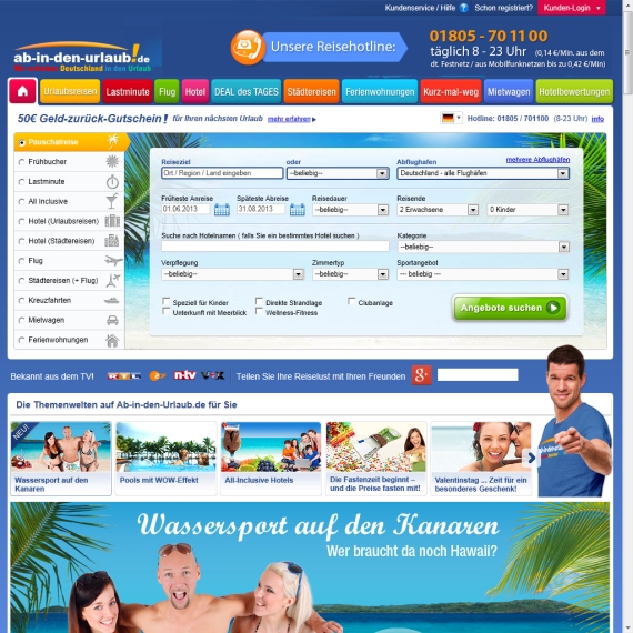 Die Webseite vom Ab-In-Den-Urlaub.de Shop
