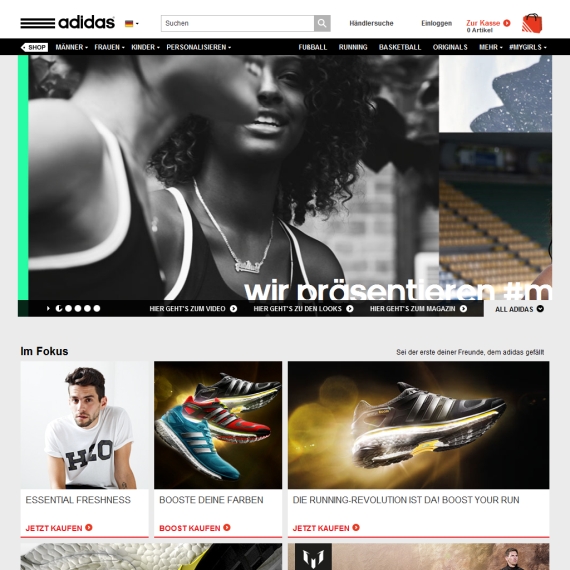 Die Webseite vom Adidas.de Shop