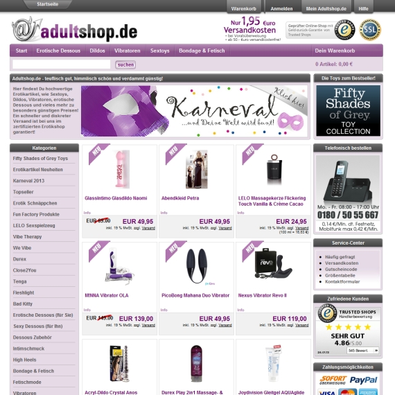Die Webseite vom Adultshop.de Shop