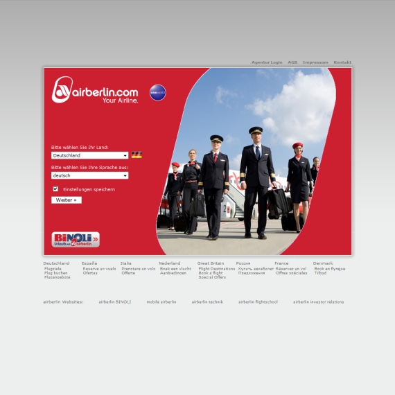 Die Webseite vom AirBerlin.com Shop