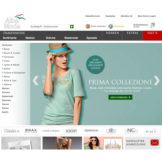 Die Webseite vom AlbaModa.de Shop
