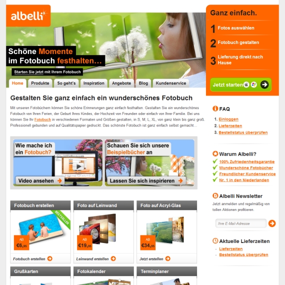 Die Webseite vom Albelli.de Shop