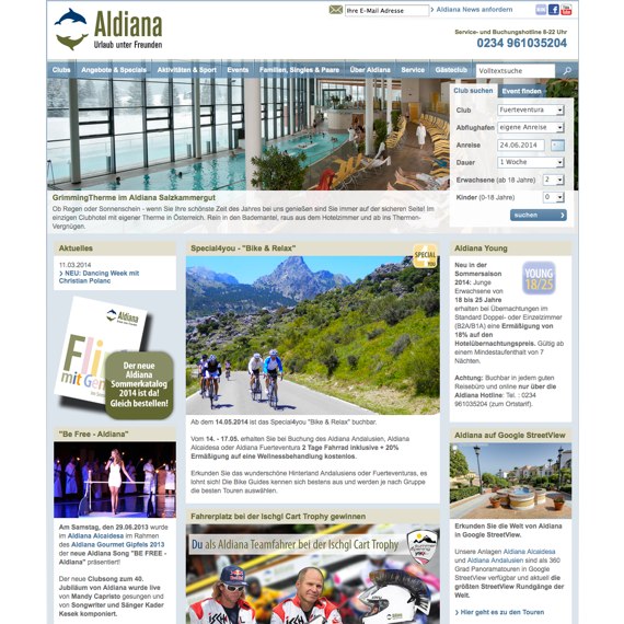 Die Webseite vom Aldiana.de Shop