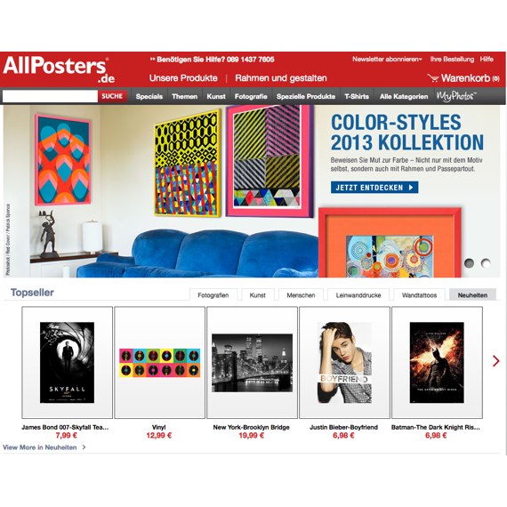 Die Webseite vom AllPosters.de Shop