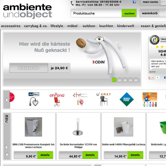Die Webseite vom Ambienteundobjectonline.de Shop