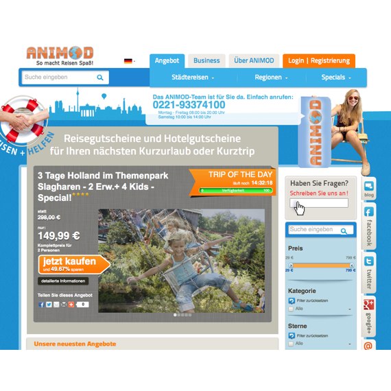 Die Webseite vom Animod.de Shop