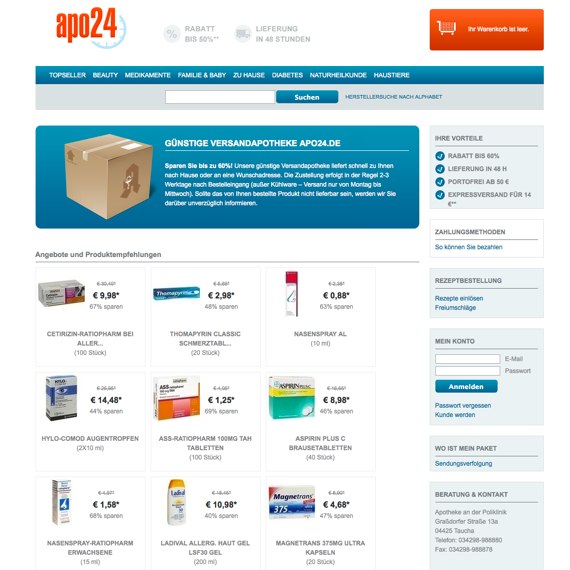 Die Webseite vom Apo24.de Shop