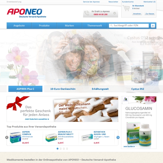 Die Webseite vom Aponeo.de Shop