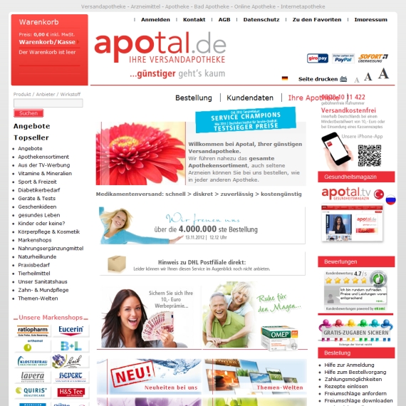 Die Webseite vom Apotal.de Shop