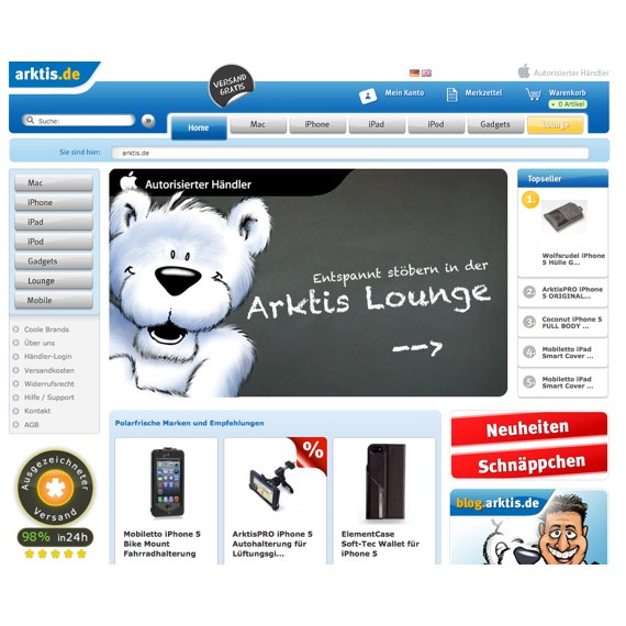 Die Webseite vom Arktis.de Shop