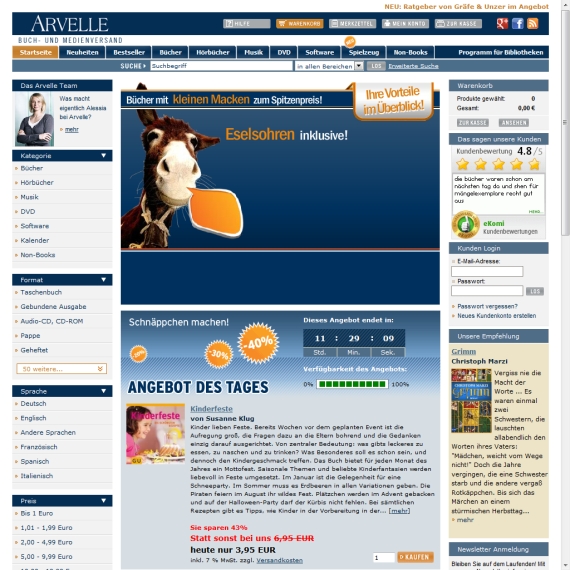 Die Webseite vom Arvelle.de Shop