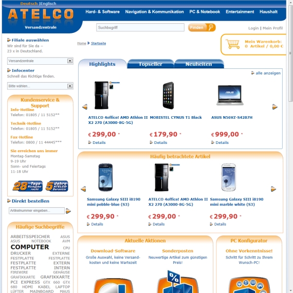 Die Webseite vom ATELCO.de Shop