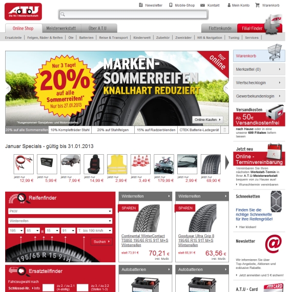 Die Webseite vom ATU.de Shop