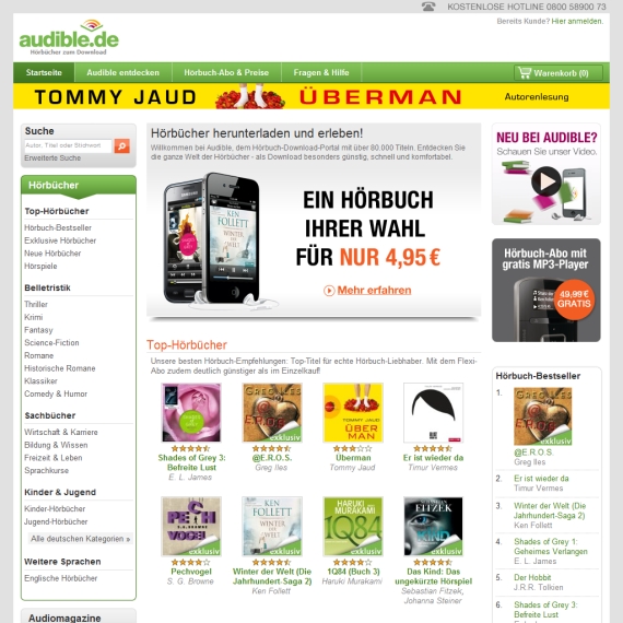 Die Webseite vom Audible.de Shop