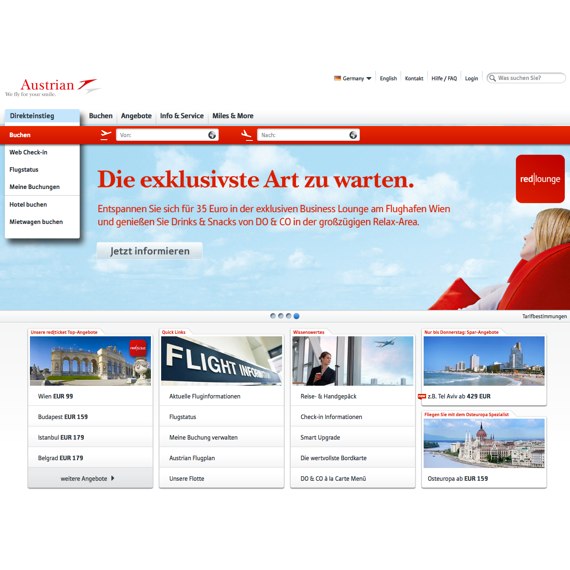 Die Webseite vom Austrian.com Shop