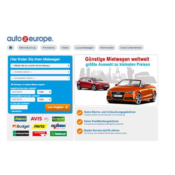 Die Webseite vom AutoEurope.de Shop