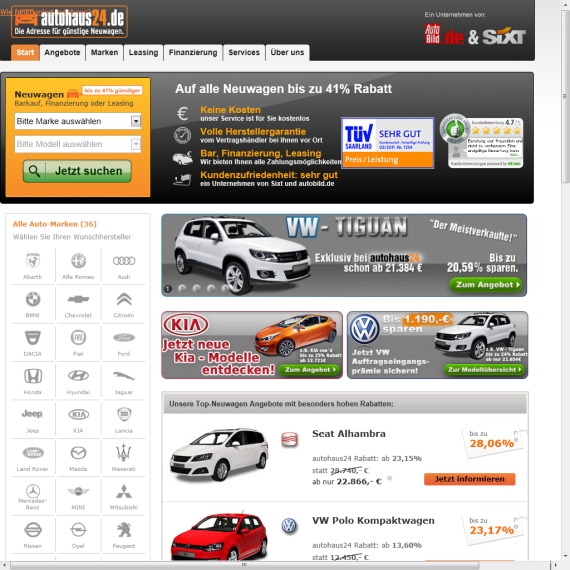 Die Webseite vom Autohaus24.de Shop