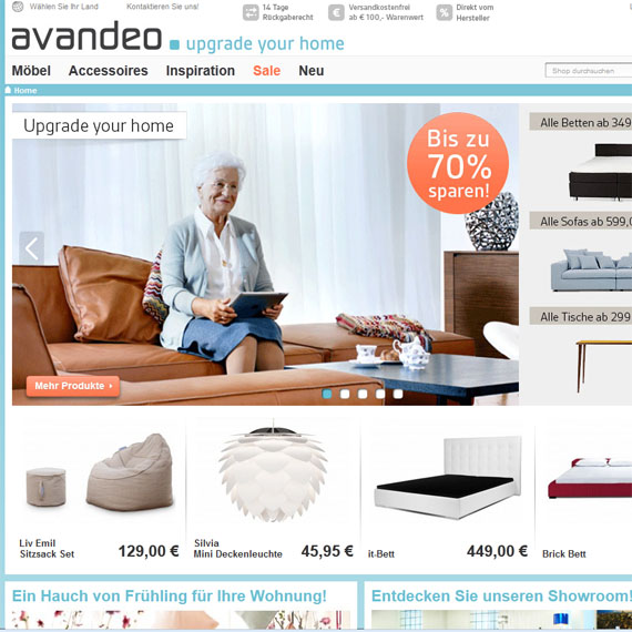 Die Webseite vom Avandeo.de Shop