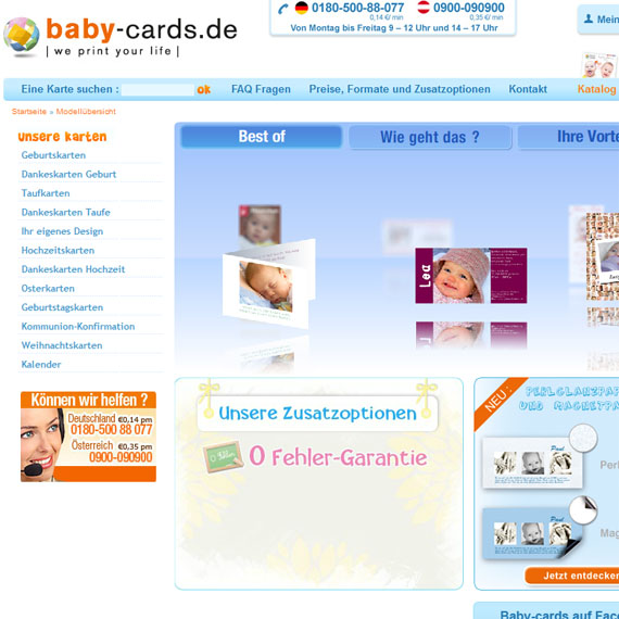 Die Webseite vom Baby-Cards.de Shop