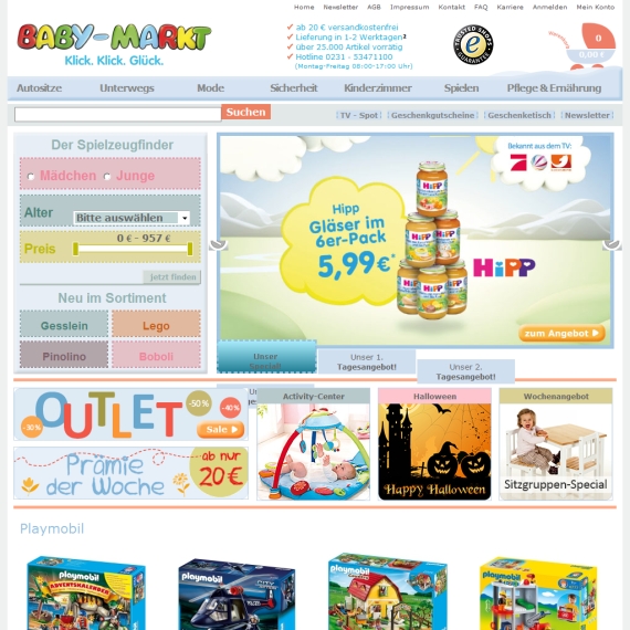 Die Webseite vom Baby-Markt.de Shop