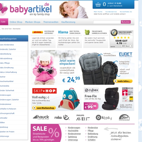 Die Webseite vom Babyartikel.de Shop