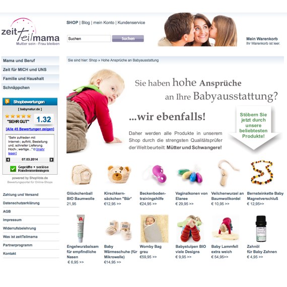 Die Webseite vom Babynatur.de Shop