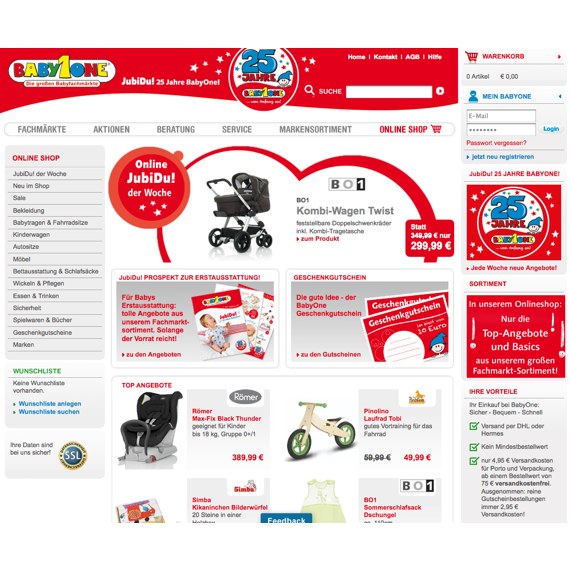 Die Webseite vom BabyOne.de Shop