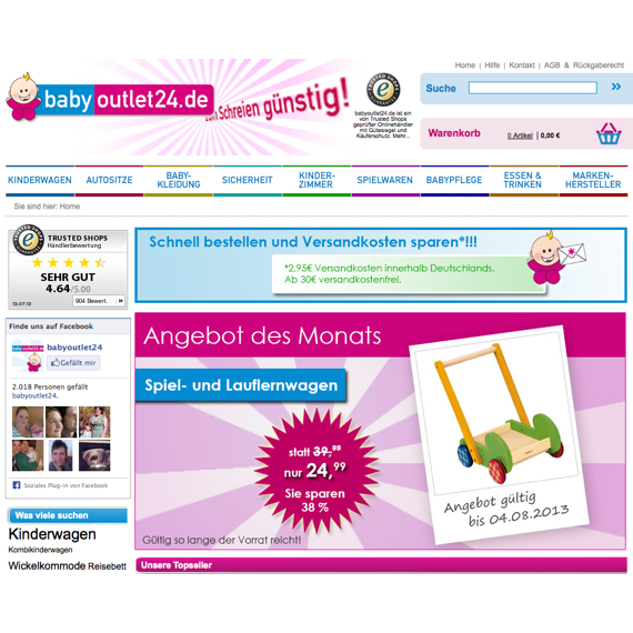 Die Webseite vom Babyoutlet24.de Shop