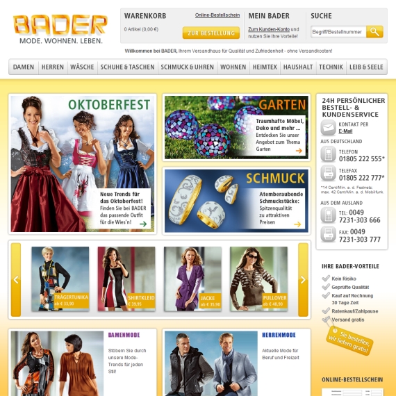 Die Webseite vom Bader.de Shop