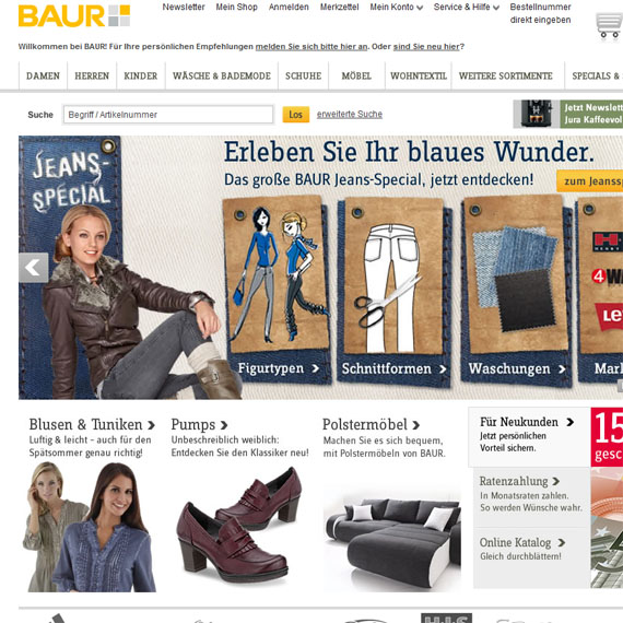 Die Webseite vom Baur.de Shop