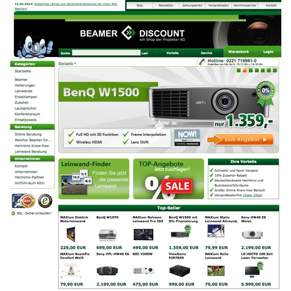 Die Webseite vom Beamer-Discount.de Shop