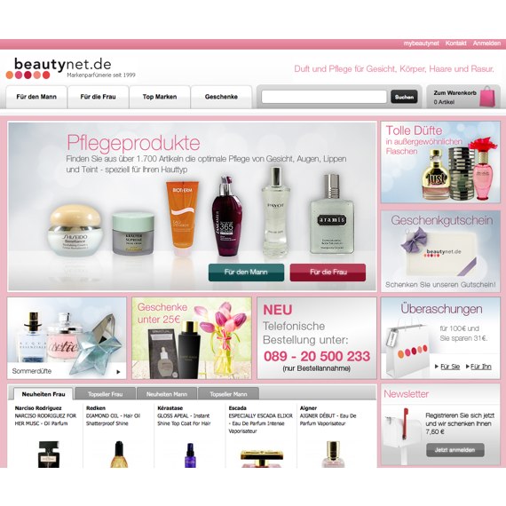 Die Webseite vom Beautynet.de Shop