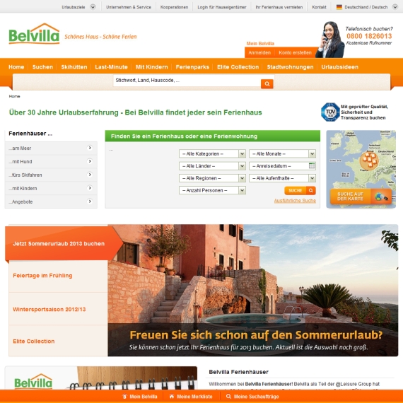 Die Webseite vom Belvilla.de Shop