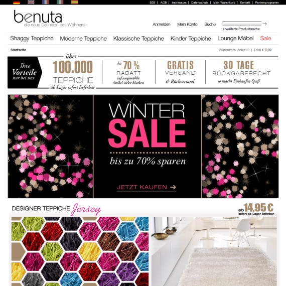 Die Webseite vom Benuta.com Shop