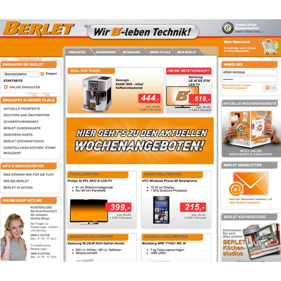 Die Webseite vom Berlet.de Shop