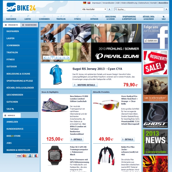 Die Webseite vom Bike24.de Shop
