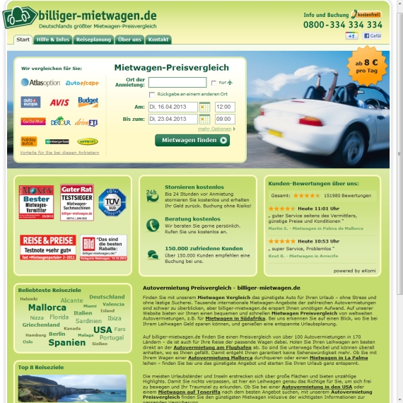 Die Webseite vom billiger-mietwagen.de Shop