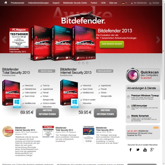 Die Webseite vom Bitdefender.de Shop