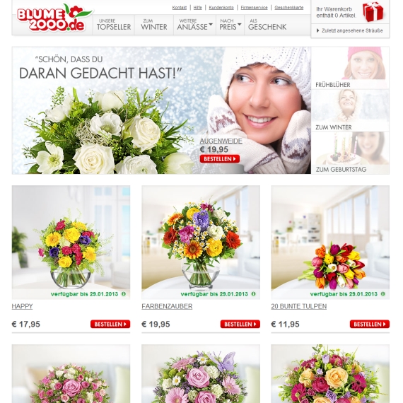 Die Webseite vom Blume2000.de Shop