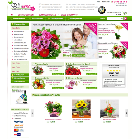 Die Webseite vom Bluvesa.de Shop