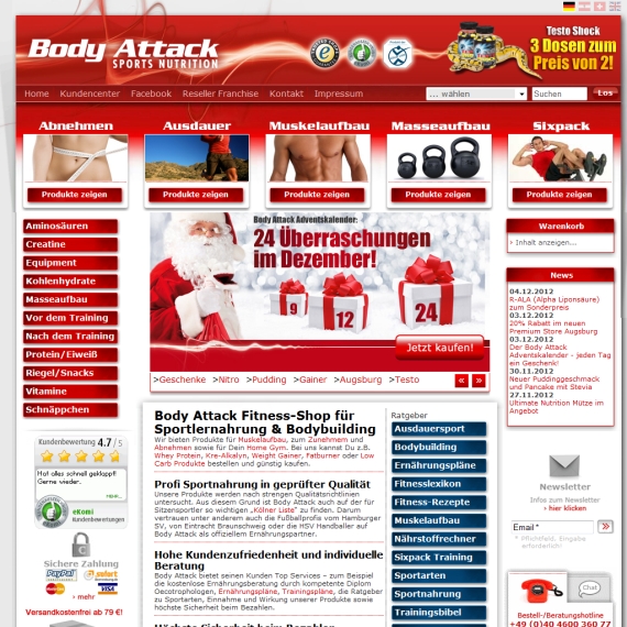 Die Webseite vom Body-Attack.de Shop