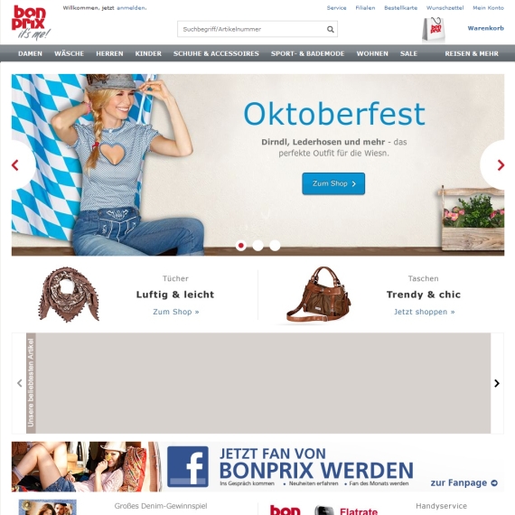 Die Webseite vom Bonprix.de Shop