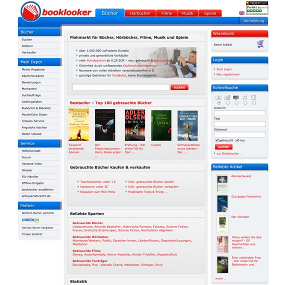 Die Webseite vom booklooker.de Shop