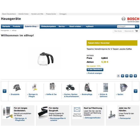 Die Webseite vom Bosch-home.com Shop