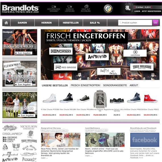 Die Webseite vom Brandlots.de Shop