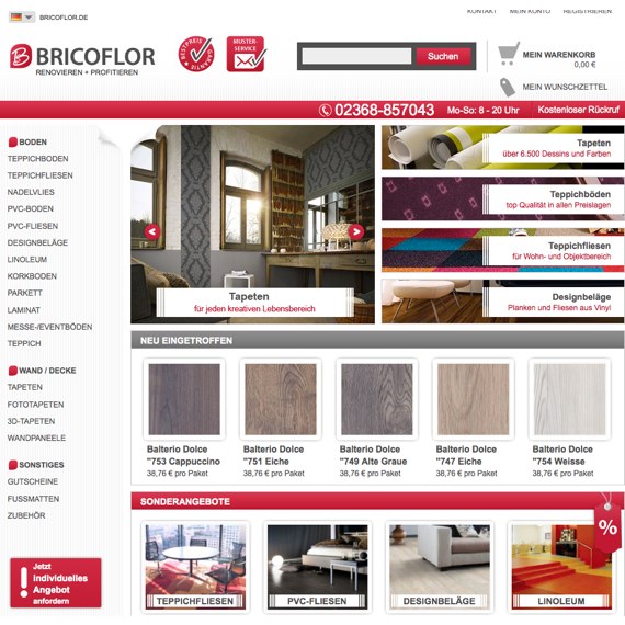 Die Webseite vom Bricoflor.de Shop