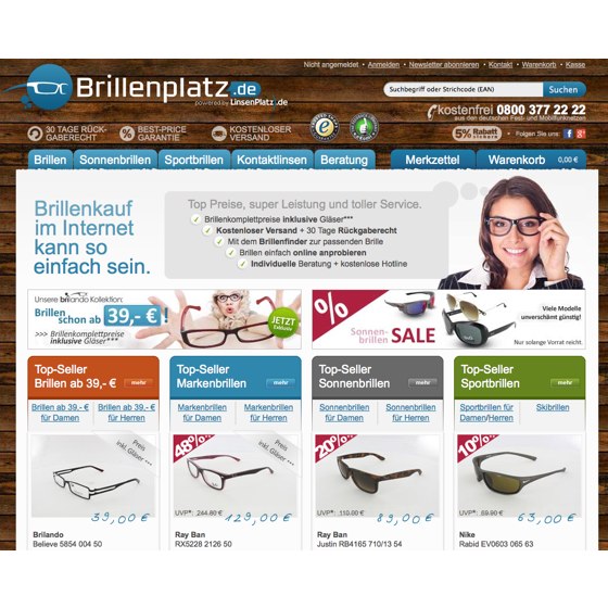 Die Webseite vom Brillenplatz.de Shop