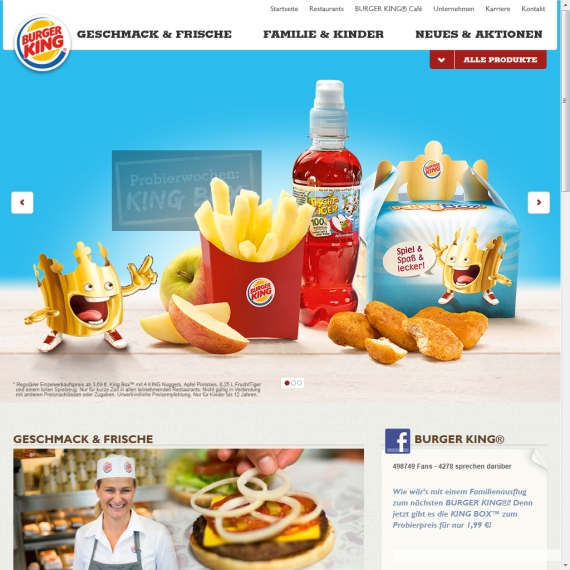 Die Webseite vom BurgerKing.de Shop