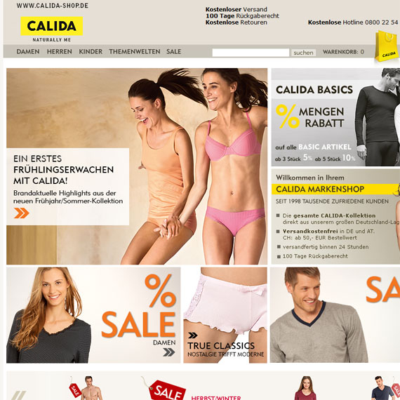 Die Webseite vom Calida-Shop.de Shop
